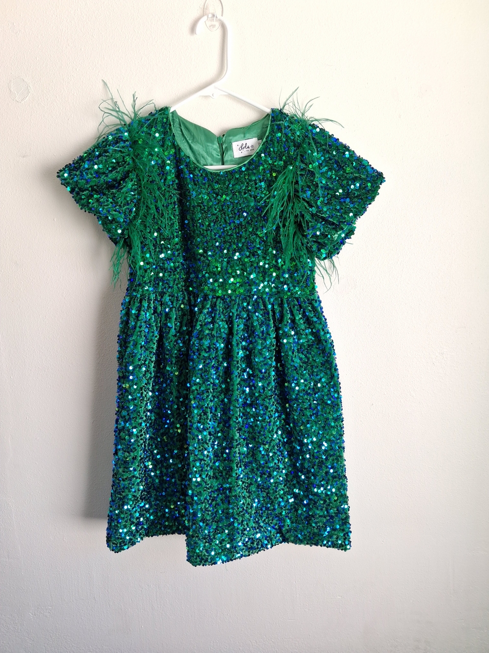 Lola + The Boys Emerald Sequin Dress  Feather Detail 12